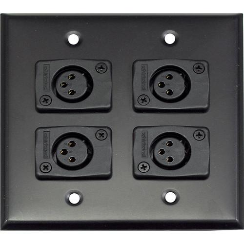 Whirlwind WP2B 4FW 2-Gang Wall Plate with 4 Whirlwind WC3F Female XLR Terminals