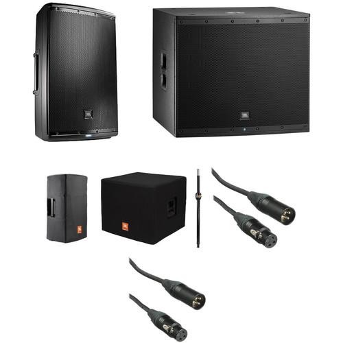 JBL EON Powered Speaker and Subwoofer Kit with Covers, Speaker Pole, and Cables