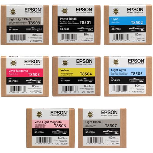 Epson T850 UltraChrome HD 8-Ink Cartridge Set with Photo Black