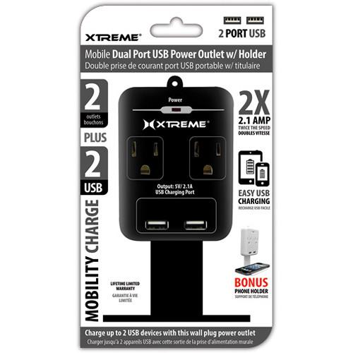 Xtreme Cables 2-Outlet Wall Tap with Dual USB Ports and Shelf