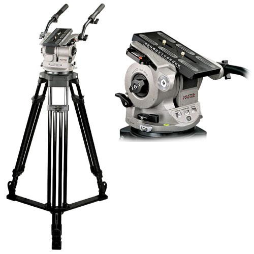 Cartoni Master M111 Aluminum Tripod System - Consists of: Master Fluid Head, 2-Stage Heavy-Duty Tripod, On-Ground Spreader, and Two Pan Bars- Supports up to 66 lb