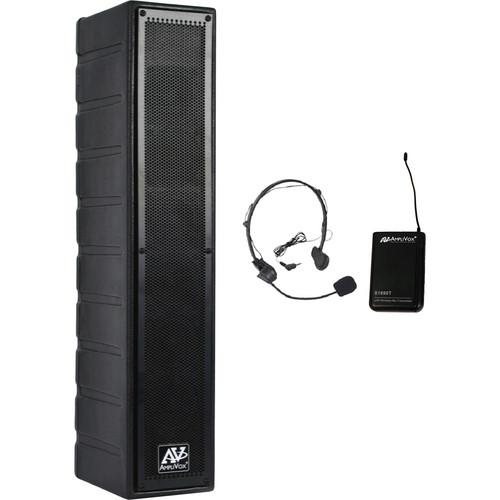 AmpliVox Sound Systems Line Array Amplified Rack Mount Speaker with Wireless 16-Channel UHF Headset Mic Kit