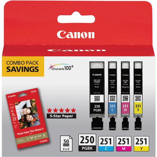Canon PGI-250 & CLI-251 4-Cartridge Combo Pack with Photo Paper