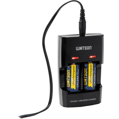 Watson Dual Rapid Charger for 3.7V CR123A and CR2 Lithium Batteries with 2 CR123A Batteries