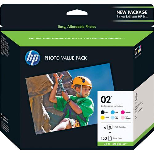 HP 02 Series Inkjet Print Cartridges Photo Paper 4x6"- 150 shts