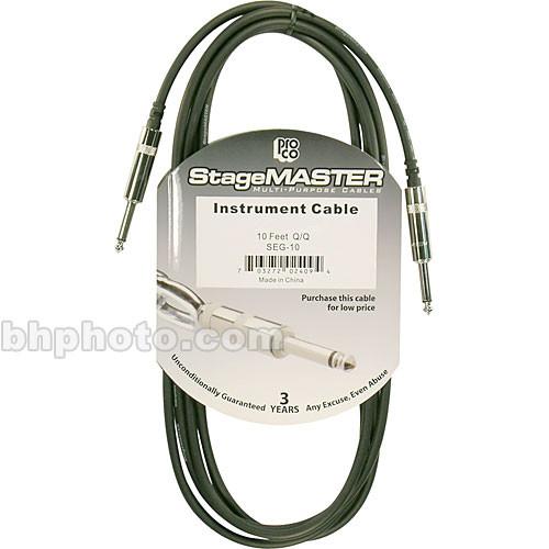 Pro Co Sound StageMASTER Series 1 4" Phone Male to 1 4" Phone Male Instrument Cable - 10