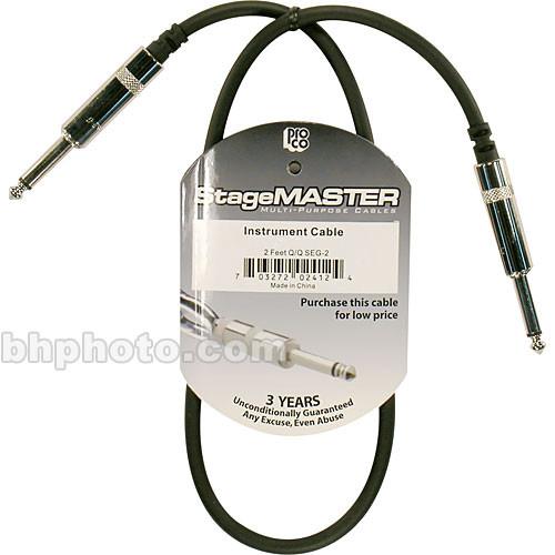 Pro Co Sound StageMASTER Series 1 4" Phone Male to 1 4" Phone Male Instrument Cable - 2