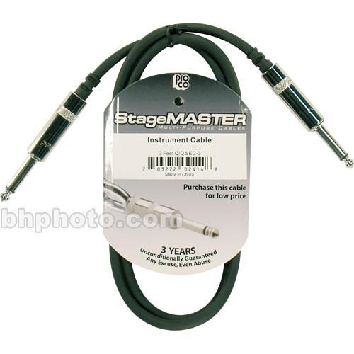 Pro Co Sound StageMASTER Series 1 4" Phone Male to 1 4" Phone Male Instrument Cable - 3