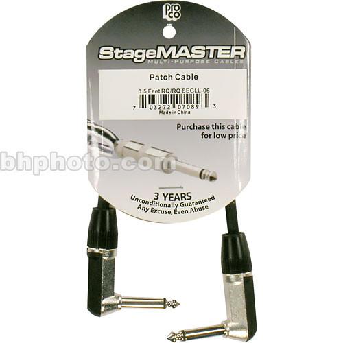 Pro Co Sound StageMASTER Series 1 4" Phone Right Angle Male to 1 4" Phone Right Angle Male Instrument Cable - 0.5