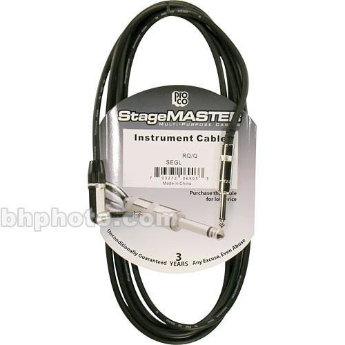 Pro Co Sound StageMASTER Series 1 4" Phone Right Angle Male to 1 4" Phone Straight Male Instrument Cable - 15