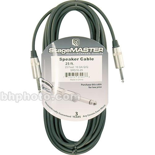 Pro Co Sound StageMaster Z-Force 1 4" Male Phone to 1 4" Male Phone Speaker Cable - 25