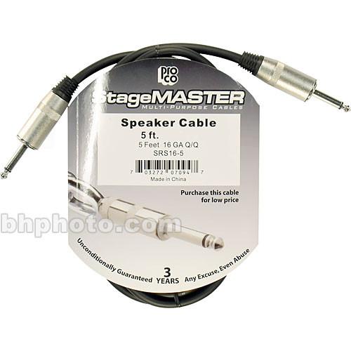 Pro Co Sound StageMaster Z-Force 1 4" Male Phone to 1 4" Male Phone Speaker Cable - 5