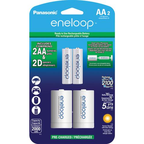 Panasonic Eneloop Rechargeable AA Ni-MH Batteries with D Spacers