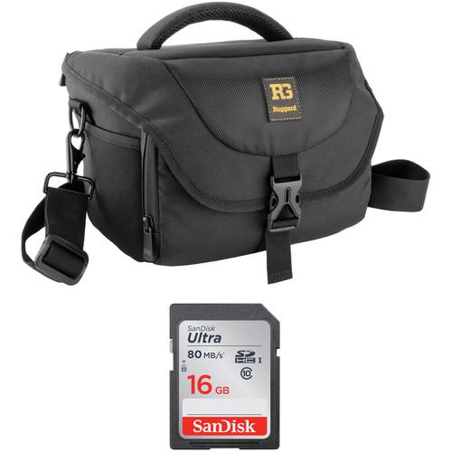 Photo Video Ruggard Commando 36 DSLR Shoulder Bag and 16GB SDHC Class 10 UHS-1 Memory Card Kit