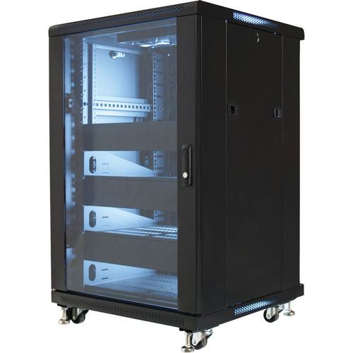 Video Mount Products 19" Equipment Rack Enclosure with Pre-Loaded Shelves, Blanks, & Cooling Fans