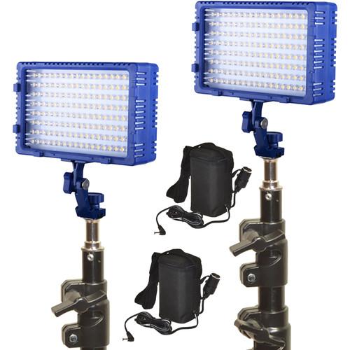 Bescor Dual LED144 Studio Kit with Stands and Batteries
