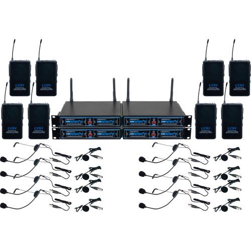 VocoPro UDH-PLAY 8 - Eight-Channel UHF Headset and Lapel Wireless Microphone Package