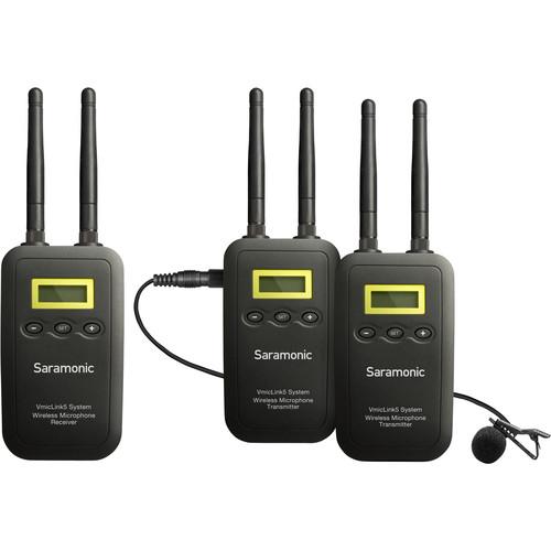 Saramonic VmicLink5 RX TX TX Camera-Mount Digital Wireless Microphone System with Two Transmitters and Lavalier Mics