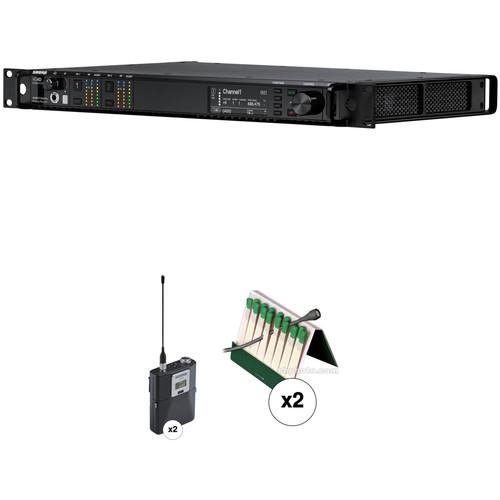 Shure AD4DUS-A Axient Digital Dual-Channel Wireless Microphone System with Two Bodypack Transmitters and Lavalier Mics Kit