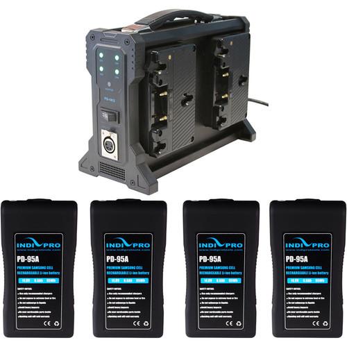 IndiPRO Tools 4x Compact 95Wh Gold Mount Li-Ion Batteries & Quad Pro Charger Kit