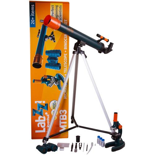 Levenhuk LabZZ MTB3 Compound Microscope, 50mm Refractor AZ Telescope, 4x30 Roof Binocular Kit