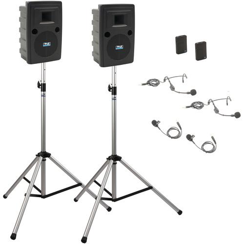 Anchor Audio LIB-DP2-AIR-BB Liberty Deluxe AIR Package 2 Portable Bluetooth PA System with AIR Transmitter, Two Bodypack Transmitters, Wireless Companion Speaker, and Speaker Stands