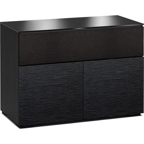 Salamander Designs Chicago 329 44" TV Stand AV Cabinet in Textured Black Oak w Black Glass
