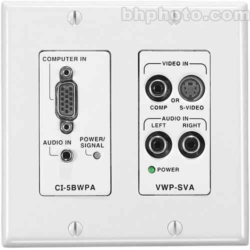 FSR CI-5BWPAWHT Wall Plate Interface and Line Driver - HD-15 to 5 BNC Interface, Stereo Mini to Balanced Stereo Audio, White Color