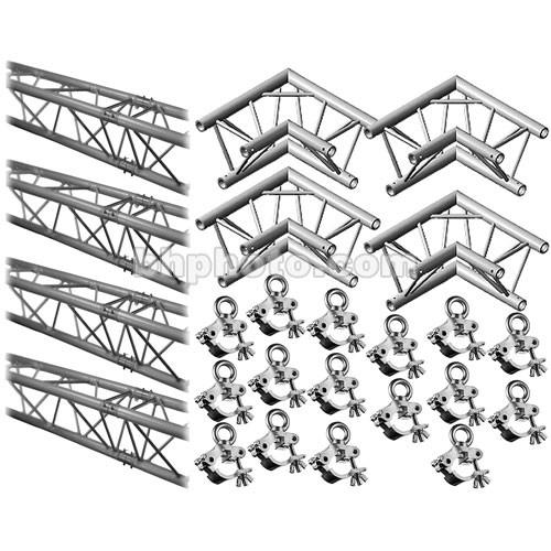 Milos M222 Trio QuickTruss Hanging Kit - includes: 4 Truss Sections, 2-Way 90 Degree Corners, Clamps with Lifting Eyes - 7.5 x 7.5', Milos, M222, Trio, QuickTruss, Hanging, Kit, includes:, 4, Truss, Sections, 2-Way, 90, Degree, Corners, Clamps, with, Lifting, Eyes, 7.5, x, 7.5'