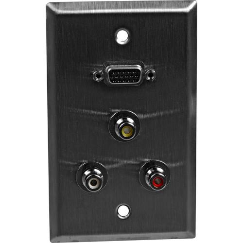 TecNec WP-L1156 Wall Plate with 3 Female RCA Connectors and 1 Female HD-15 Connector