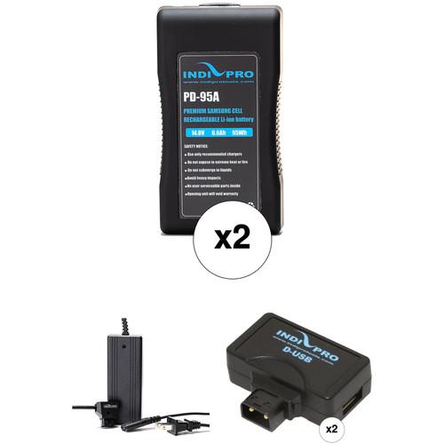 IndiPRO Tools 2 x PD-95A 95Wh Gold Mount Batteries, D-Tap Charger & 2 x USB Adapters Kit