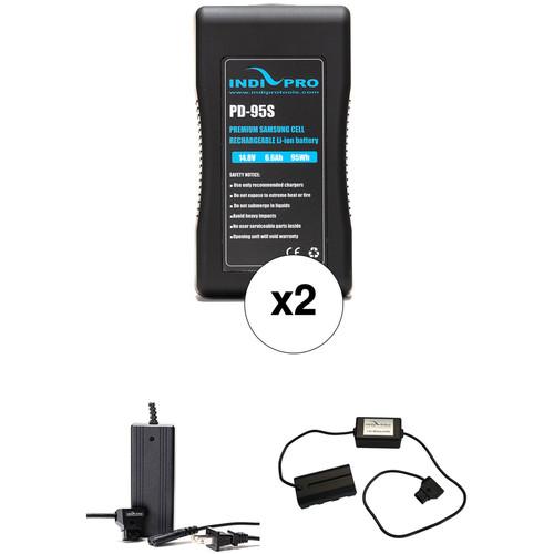 IndiPRO Tools 2 x PD-95S 95Wh V-Mount Batteries, Charger & D-Tap to Sony L-Series Adapter Kit