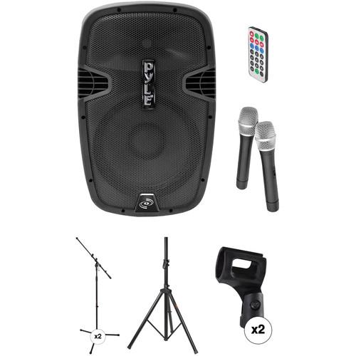 Pyle Pro 12" 1000W Rechargeable Bluetooth PA Speaker System with Two Microphones and Stands Kit
