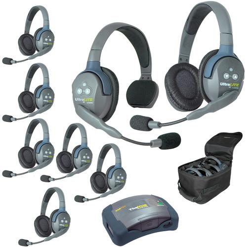 Eartec Ultralite HUB817 8-Person System with 1 Single-Eared Headset, 7 Dual-Eared Headset, Batteries, Charger, and Case