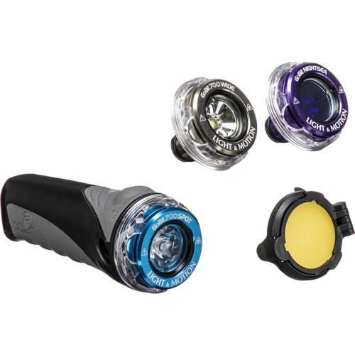 Light & Motion GoBe Combo Kit with Dive Light Body, 700 Wide Spot Heads, and NightSea Head