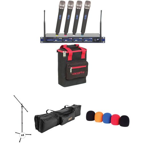 VocoPro UHF-5800-10 PRO 4-Channel Wireless Handheld Microphone System with Stands and Bag Kit