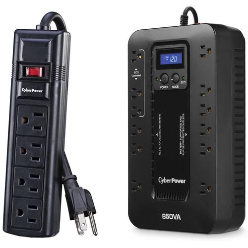 CyberPower EC850LCD Uninterruptible Power Supply and CyberPower CSB404 4-Outlet Surge Protector