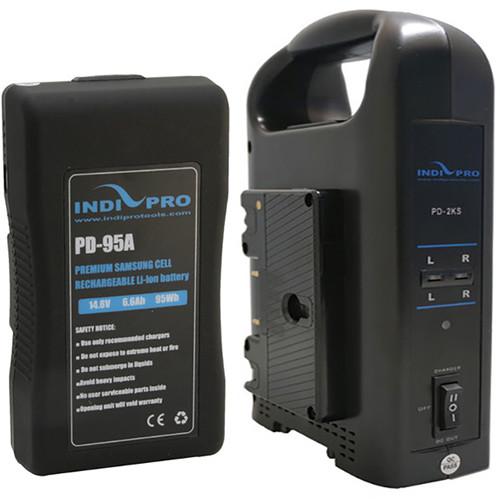 IndiPRO Tools 95W Gold Mount Li-Ion Battery with Dual Battery Charger Bundle