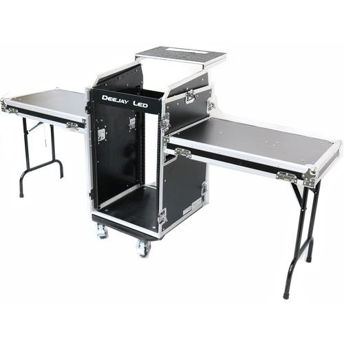 DeeJay LED 11 RU Slant Mixer Rack 16 RU Vertical Rack System Combo Case with Caster Board, Two Tables, and 17" Laptop Shelf