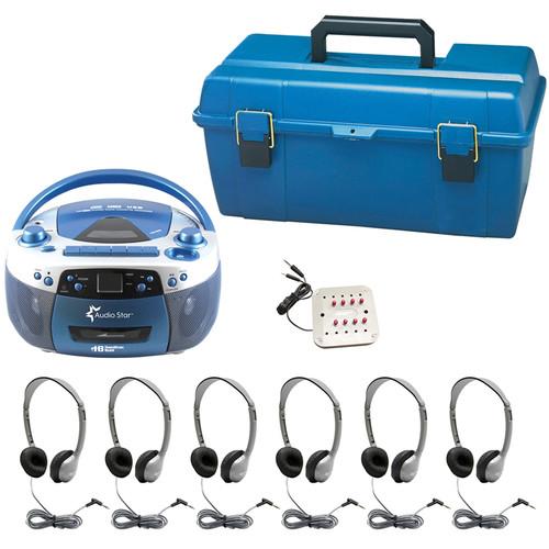 HamiltonBuhl AudioStar ELITE 6-Station Listening Center with USB CD Cassette Radio, CD Tape-to-MP3 Converter & 6 Personal Headphones with Washable Leatherette Ear Cushions