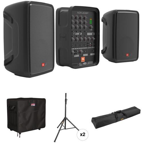 JBL EON208P Portable PA System Kit with Speaker Stands and Protective Bags