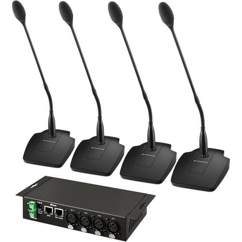 Sennheiser Dante-Kit MEG 14-40  Basic with SL DI 4 XLR Interface, Four MAT 133 Table Stands, & Four MEG 14-40 Gooseneck Microphones