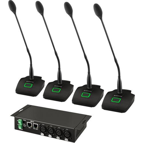 Sennheiser Dante-Kit MEG 14-40 with SL DI 4 XLR Interface, Four MAT 133-S Table Stands, & Four MEG 14-40 Gooseneck Microphones