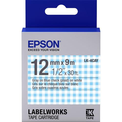 Epson LabelWorks Standard LK Tape Gray on Blue Plaid Cartridge