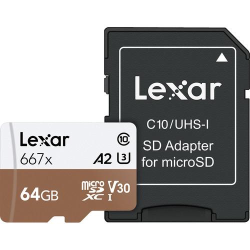 Lexar 64GB Professional 667x UHS-I microSDXC Memory Card with SD Adapter