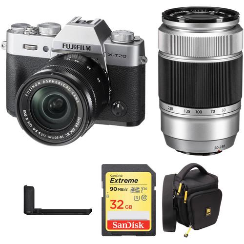 FUJIFILM X-T20 Mirrorless Camera with 16-50mm, 50-230mm, Grip, and Accessories Kit