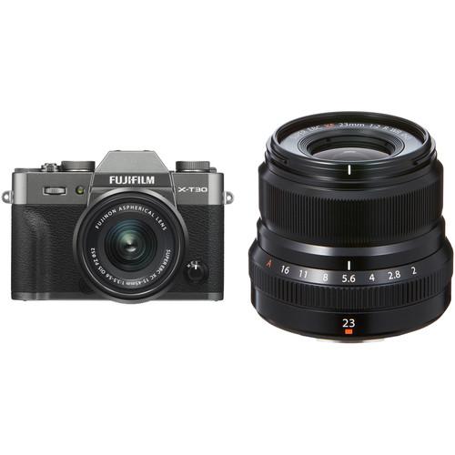 FUJIFILM X-T30 Mirrorless Digital Camera with 15-45mm and 23mm f 2 Lenses