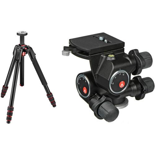 Manfrotto 190go! Aluminum Tripod and 410 3-Way, Geared Pan-and-Tilt Head with 410PL Quick Release Plate Kit