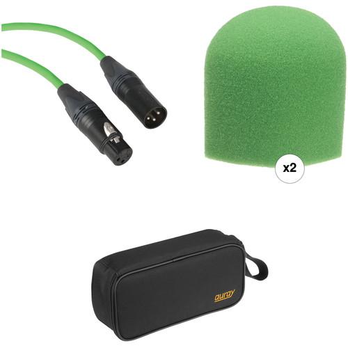 Photo Video Performance Microphone Windscreen & XLR Cable Color ID Kit - Includes: XLR Cable, 2 Green Windscreens & Mic Pouch
