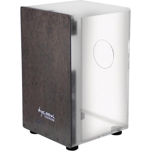 Tycoon Percussion Clear Acrylic Body Black Makah Burl Frontplate Cajon